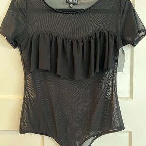 Timing Black Mesh Ruffle Bodysuit